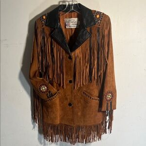 Vintage Lariat USA Women's Beaded Fringe Suede Leather Jacket
